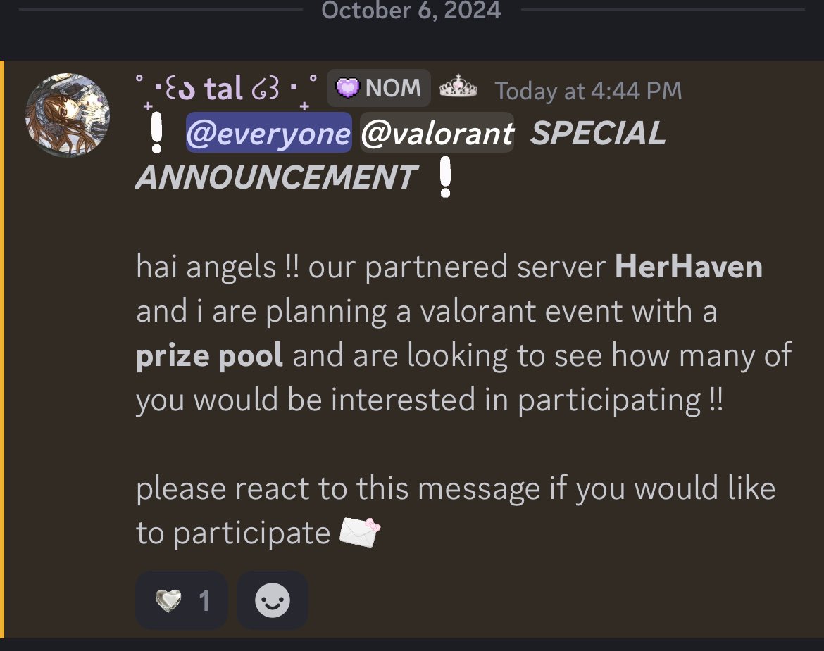 ayoitstaliaa's tweet photo. any valorant girlies wanna participate in 1v1 brackets to win vp and nitro? https://t.co/llCQX0OuCb