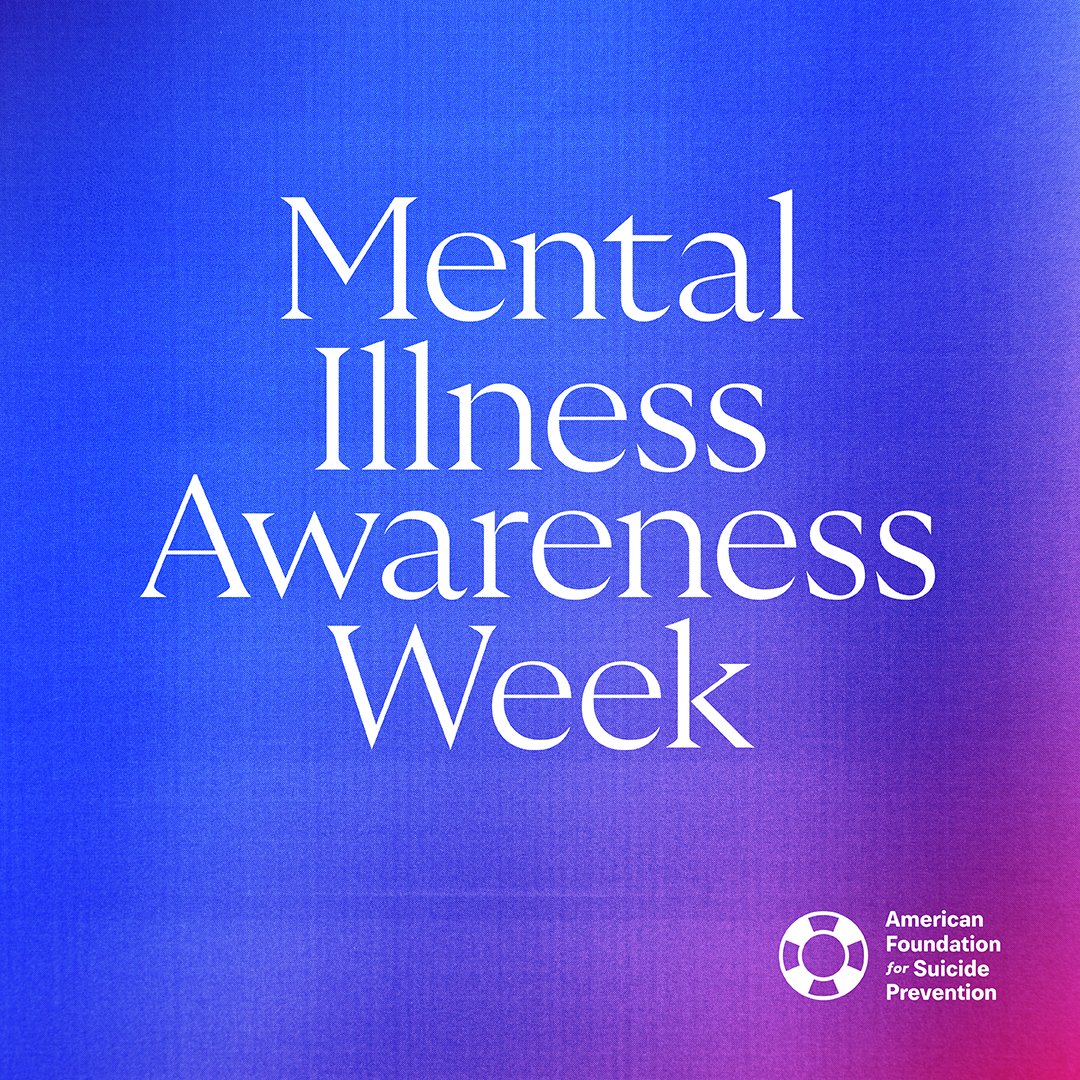 It's the beginning of Mental Illness Awareness Week. If you’re struggling with a mental health condition, you are not alone. AFSP is here for you! 💙

This week, reflect on how far you’ve come, reach out to loved ones for support, and inspire others to seek help.