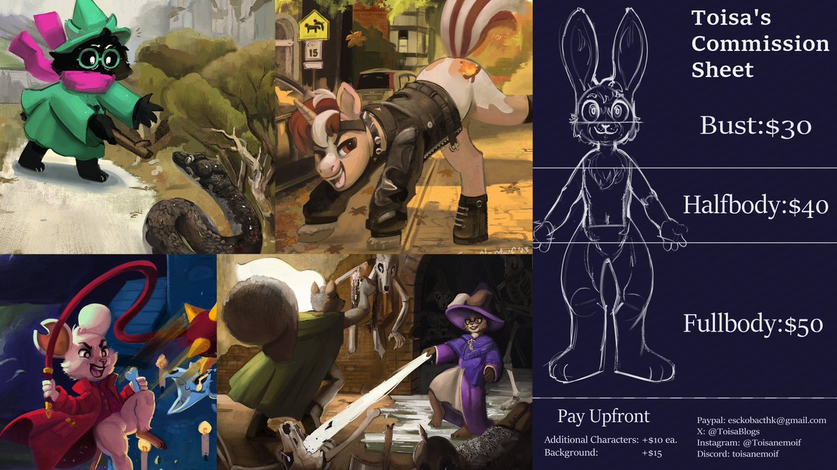 ToisaBlogs's tweet photo. I'm an artist who draws a lot of furry and pony art! I'm also great at painting backgrounds and anything mechanical like cars and motorcycles!

My projects range from simple portraits and illustrations full of story!

If any of these things interest you, DM me.

5 slots available https://t.co/klfr9XebGK