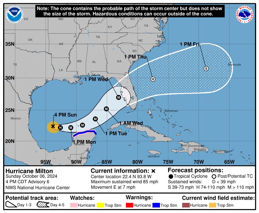 ElectWayneClark's tweet photo. 5 P.M. Hurricane Milton update. 

#MILTON 
#Hurricane https://t.co/2TyMYZNCda