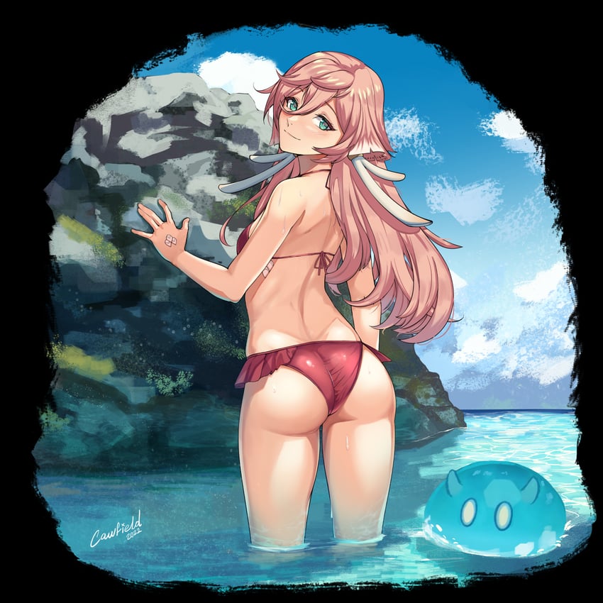 PyroAppraiser's tweet image. There's some perks to being trapped in Inazuma.  The waters in Inazuma are a bit warmer than in Liyue, so it gives Yanfei a bit more time to relax.

#SeductiveSunday