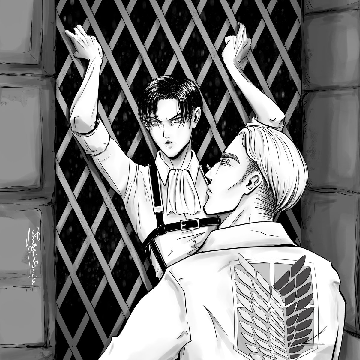 POV: You just caught these two grinding up against a gate in the middle of Mitras 👀

A huge thanks to <a href="/shippingeruri/">Writing Dirt & Velvet</a> and <a href="/_Pink_Dark_Boy/">Ruru</a>   
for letting me use their gorgeous cosplay pic for reference 🫶

#eruri #leviackerman #erwinsmith