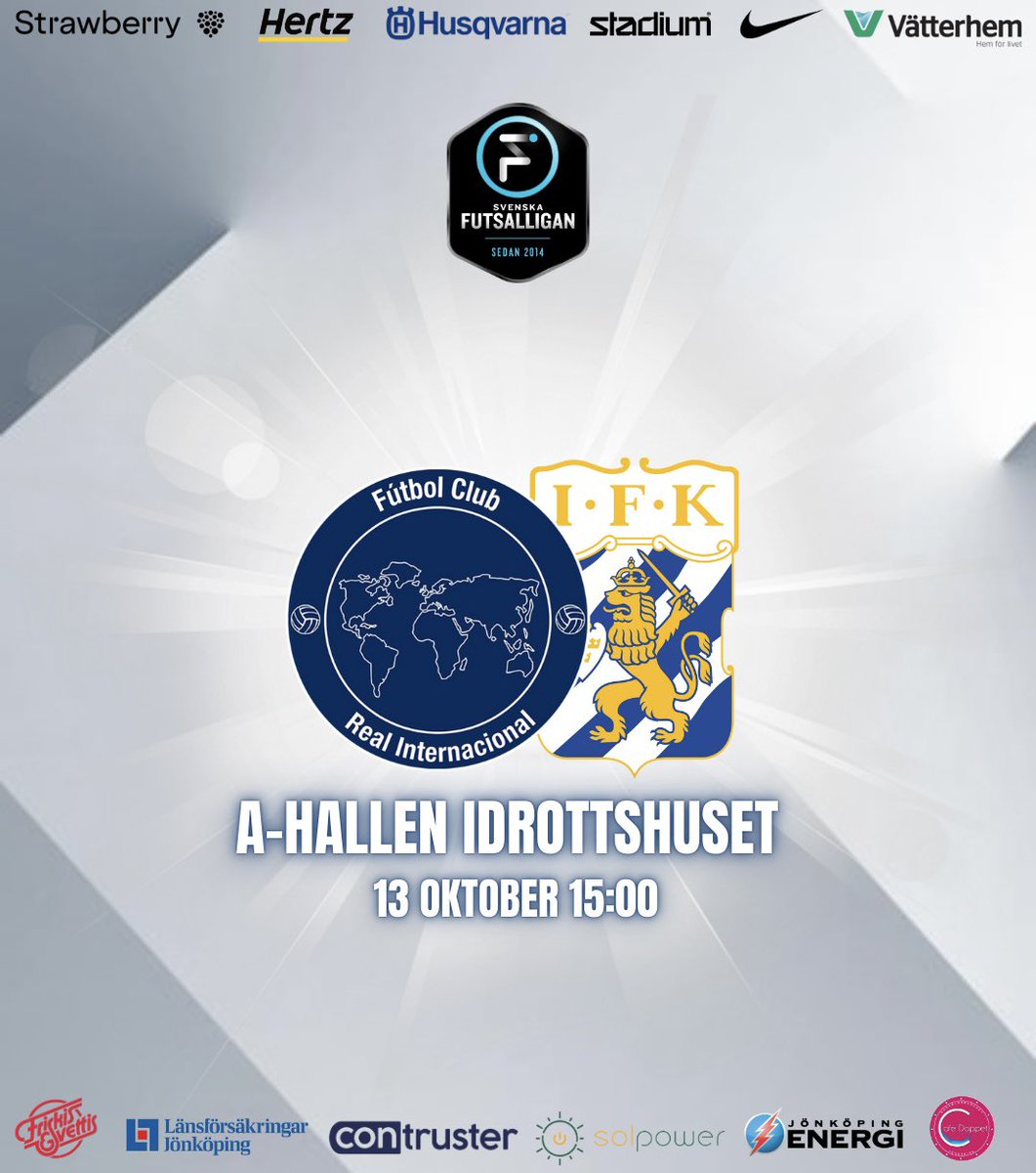 fcreinter's tweet photo. 🚨 7  D A G A R  K V A R 🗓️

🏆 Svenska Futsalligan omgång 1
🆚 IFK Göteborg Futsal
🏟️ A-hallen Idrottshuset
🗓️ 13 Oktober 
⏰ 15:00
🎟️ 80 kr vuxen (18+) / 50 kr ungdom (12-17 år)

V A M O S 👊🏼

#FCReal
#FCTillsammans
#SvenskaFutsalligan https://t.co/OnQCTMWiro
