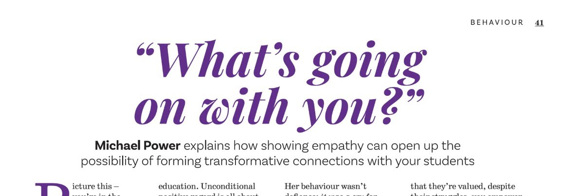 MikePower_91's tweet image. If you are a @TeachSecondary reader, head to page 41 of the latest issue to read my views on unconditional positive regard and building connections with students.

#UnconditionalPositiveRegard
#Inclusion
#InclusiveEducation