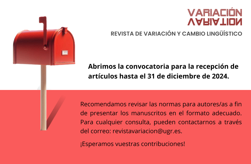 lpnunez's tweet photo. Call CFP: La revista Variación/Variation (Variación y cambio lingüístico) abre recepción de artículos hasta el 31 de diciembre de 2024: info en https://t.co/j32Hi6M8Ms

@CanalUGR @ugrlenguaesp @FyL_UVa @fylUAH @PeterLang @degruyter_brill @Brill_Language @ASELE_ELE @AELex_twit https://t.co/Q73BgsnsZA