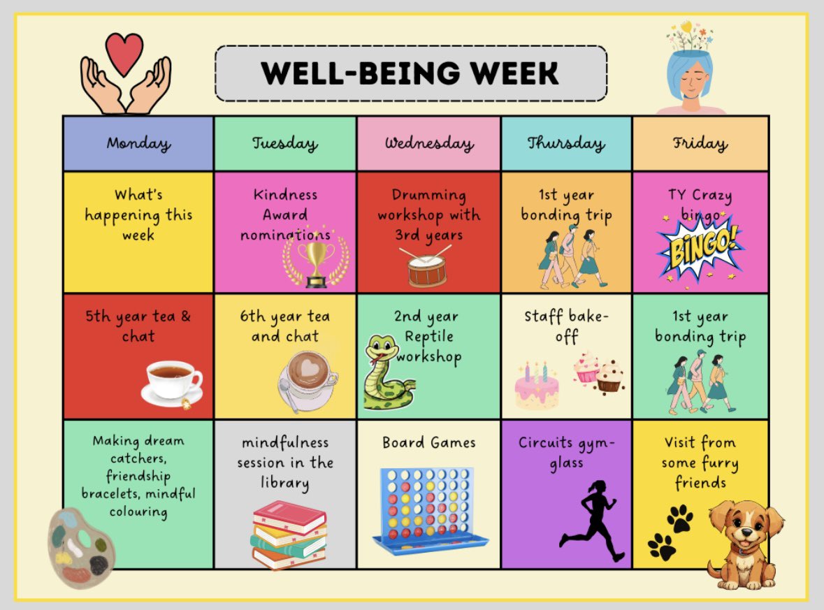 Just some of the exciting activities we have planned for the week ahead for both our students and staff! 🌞