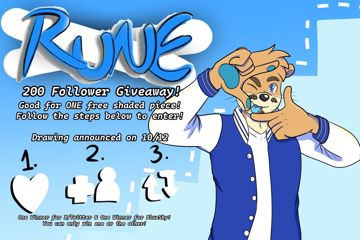 OtterRune's tweet photo. GIVEAWAY TIME!

Hey there guys! It's come to my attention that I hit 200! And I forgot to do this! So here you go, thank you so much for getting me to this point! Feel free to enter by liking, following, and reposting! Will announce on 10/12!

#furry #furryart #furryartgiveaway https://t.co/dAXBYLZyYk