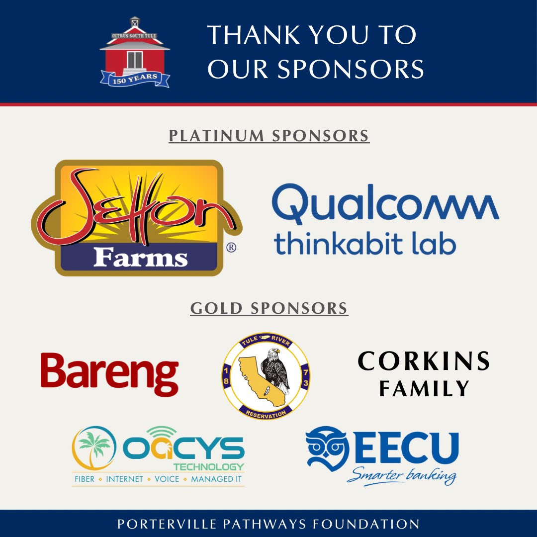 We’re excited to celebrate Citrus South Tule’s 150th Anniversary on Friday, October 18! 🎉 Let’s celebrate this milestone together! Tickets are a $20 donation, and can be purchased through the Porterville Pathways Foundation. Click the link in bio for more details.