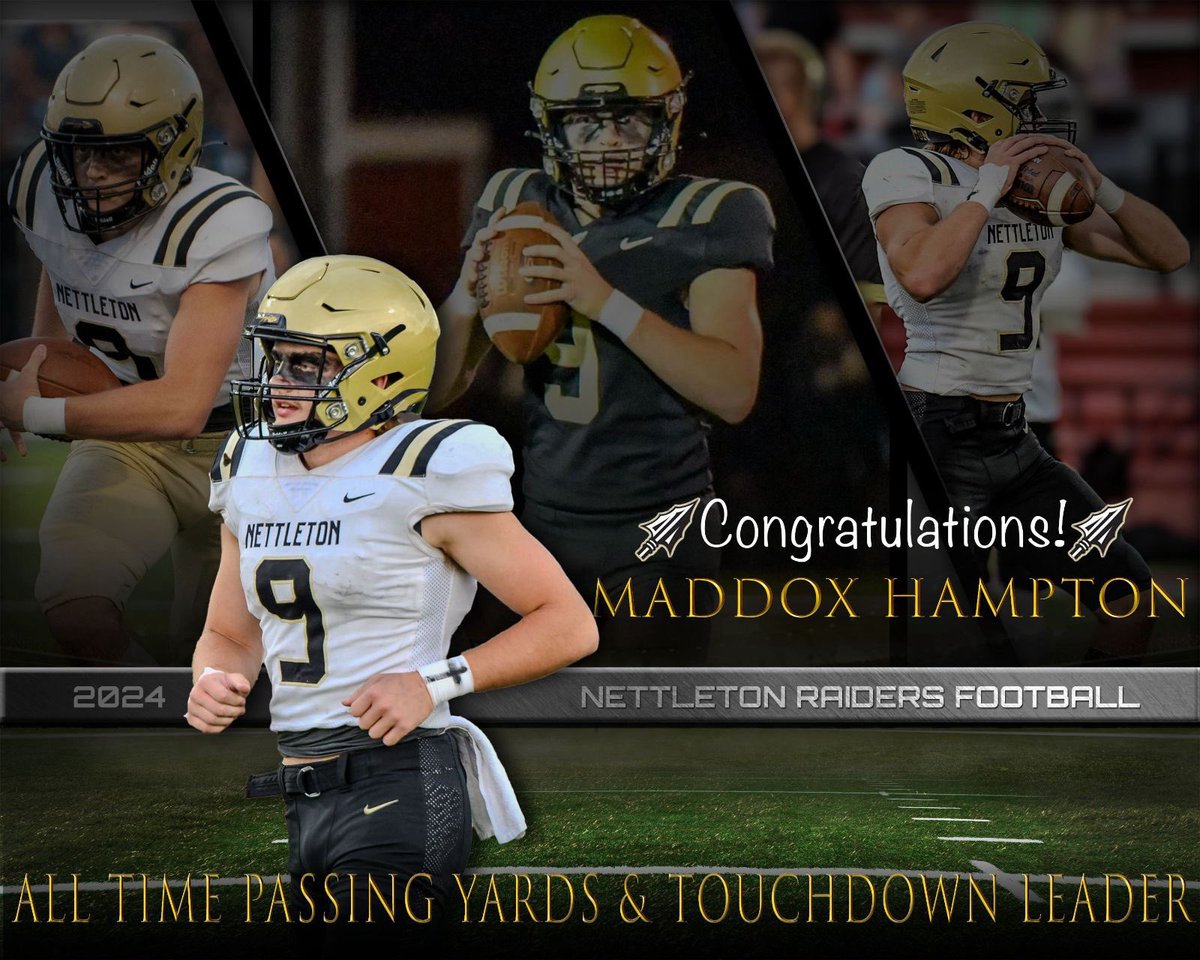 Nettleton Raiders Football (@nhs_raiderfb) on Twitter photo Milestone after Milestone‼️ Congratulations to <a href="/maddox_hampton/">Maddox Hampton</a> for becoming the all time leader in passing yards and touchdowns in Nettleton school history! Milestone after Milestone‼️ Congratulations to <a href="/maddox_hampton/">Maddox Hampton</a> for becoming the all time leader in passing yards and touchdowns in Nettleton school history!