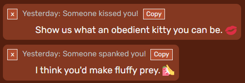 "p- Prey??"

She blinks, tail wagging nice fast.

"I can- I can be very obedient!! Promise!"