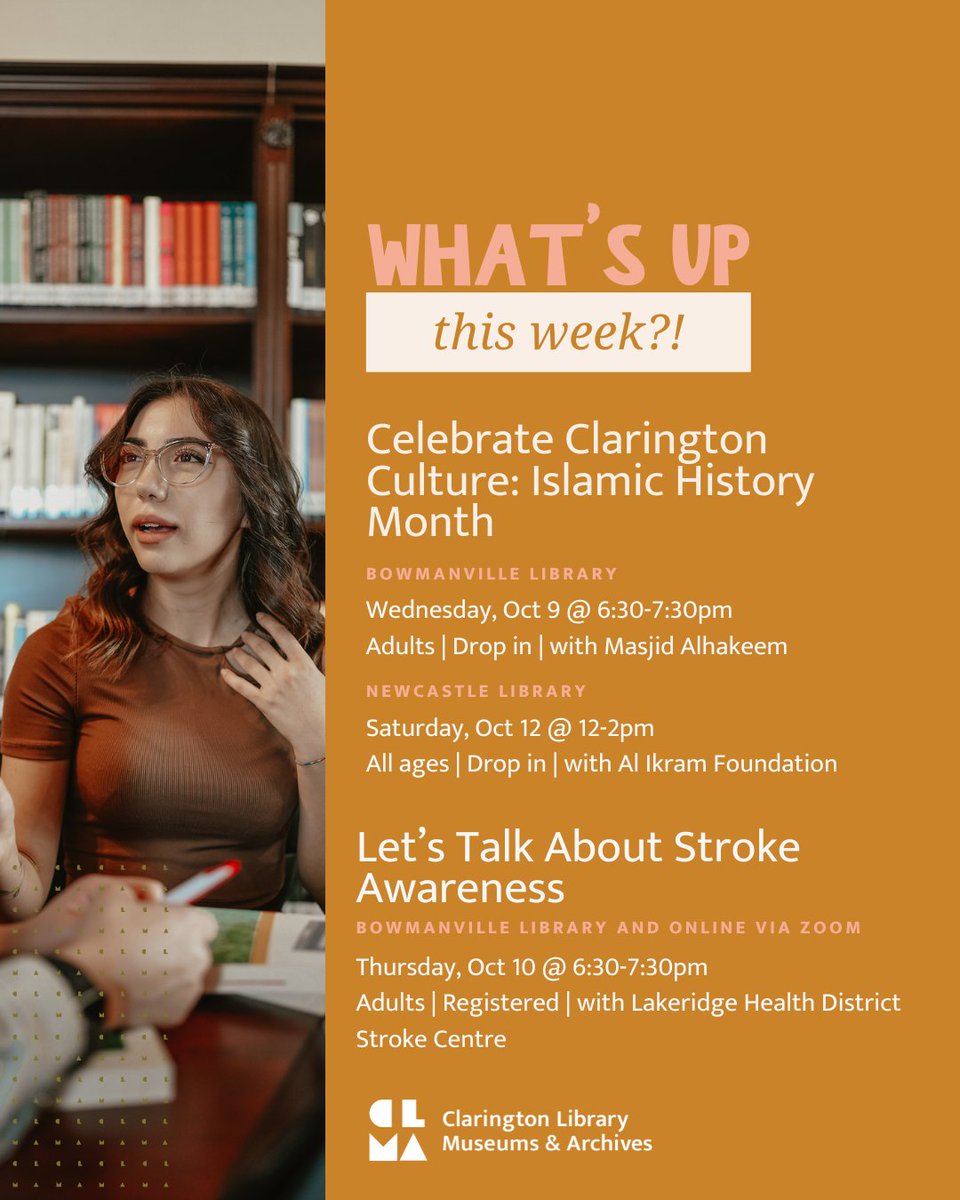 Celebrate Islamic History month with presentations and activities, learn about the signs of a stroke and get your coding on at Fiero Code Club. 

Find a full line up of programs at events.cplma.ca