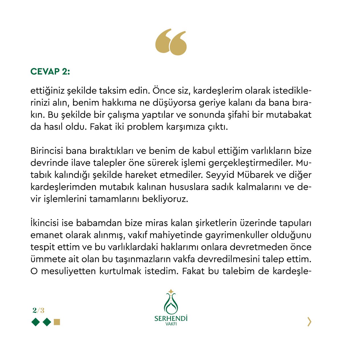 serhendivakfi's tweet photo. Seyyid Muhammed Saki Elhüseyni Hazretlerinin (k.s) Gündeme Dair Açıklamaları

2-) Efendim! Aile mirasınız hususundaki son gelişmeler nelerdir? https://t.co/N4HkAMFnWz