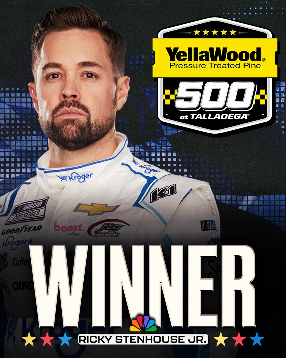 NASCARonUSA's tweet photo. REPOST to congratulate Ricky Stenhouse Jr.!

WINNER AT TALLADEGA! #NASCAR https://t.co/D3ZEk5VanO