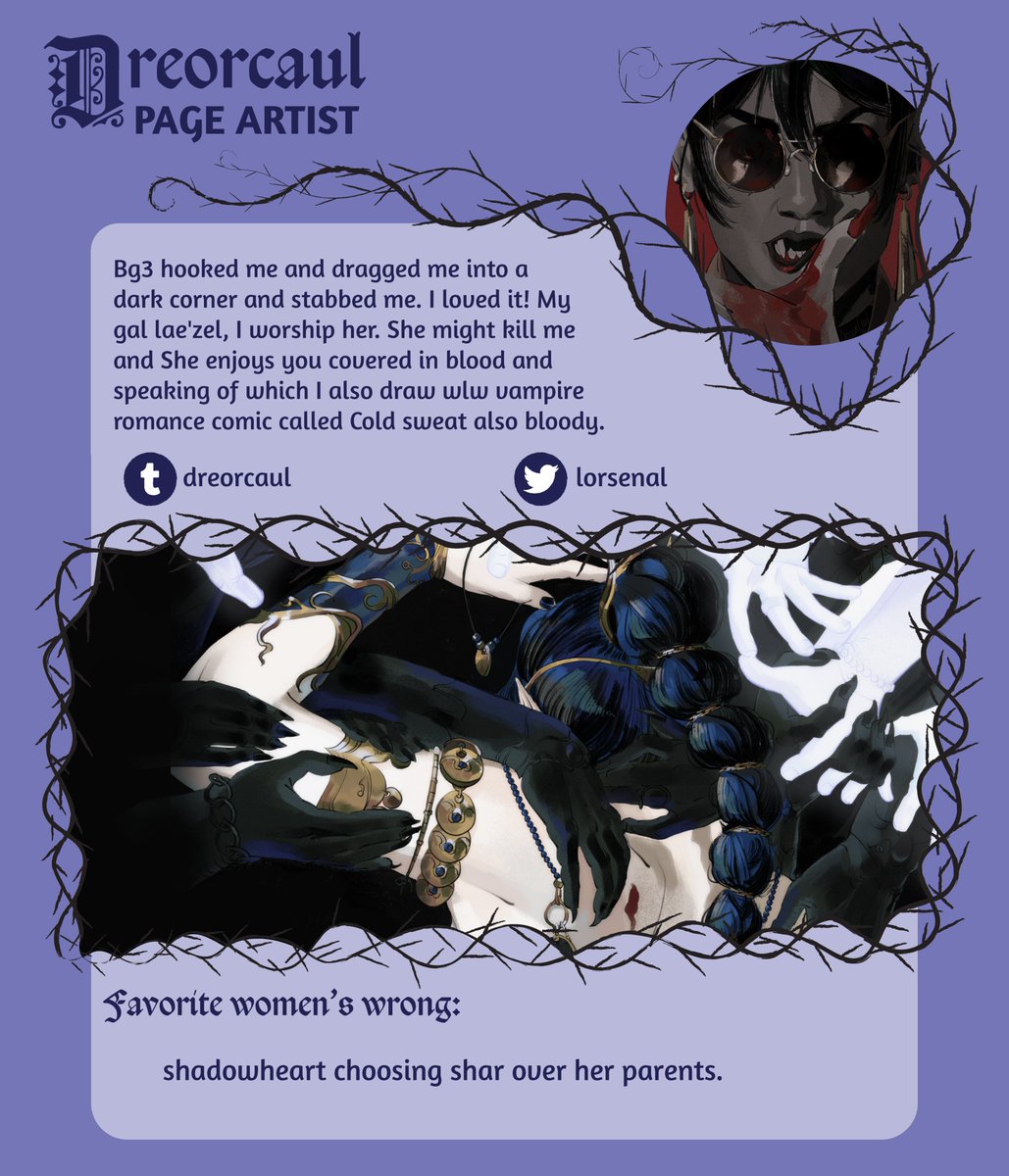 ✨Contributor Spotlight✨

Introducing <a href="/lorsenal/">DreorCaul</a>, a fellow Evil Women Enthusiast, joining us as a Page Artist!

Twitter: x.com/lorsenal
Tumblr: tumblr.com/dreorcaul
