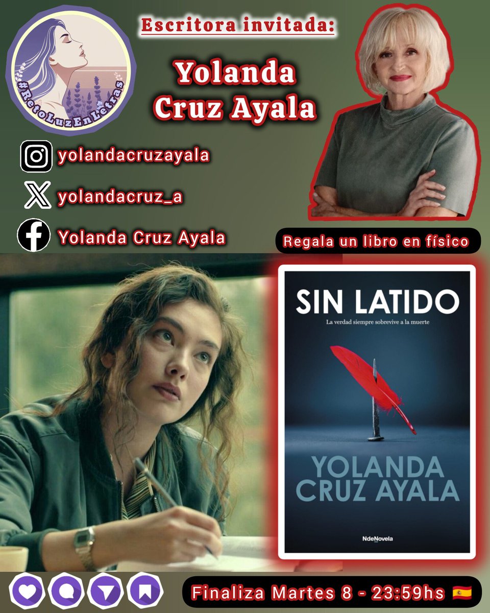 Luztintalavanda's tweet photo. ✨#RetoLuzEnLetras 🪻@Luztintalavanda
Escritora invitada: @yolandacruz_a
@NdeNovela_Ed

4️⃣ NORMAS:
🖼️Usa imagen del reto
✍🏼Poesía-Prosa-Relato...
➡️Literal: SIN LATIDO
💡Ortografía-Lenguaje

🎖1📘en físico 
⌛FIN-MAR 8 Oct -23: 59h🇪🇸 (-1 hora Canarias) https://t.co/fuHvUymeEG