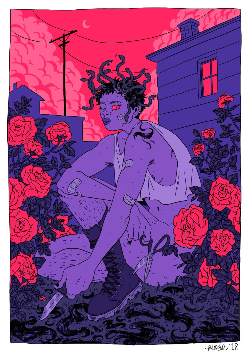 rosebdraws's tweet photo. a redraw of this piece from 2018. it's going to be printed in riso 😈 https://t.co/pweUGn9MP5