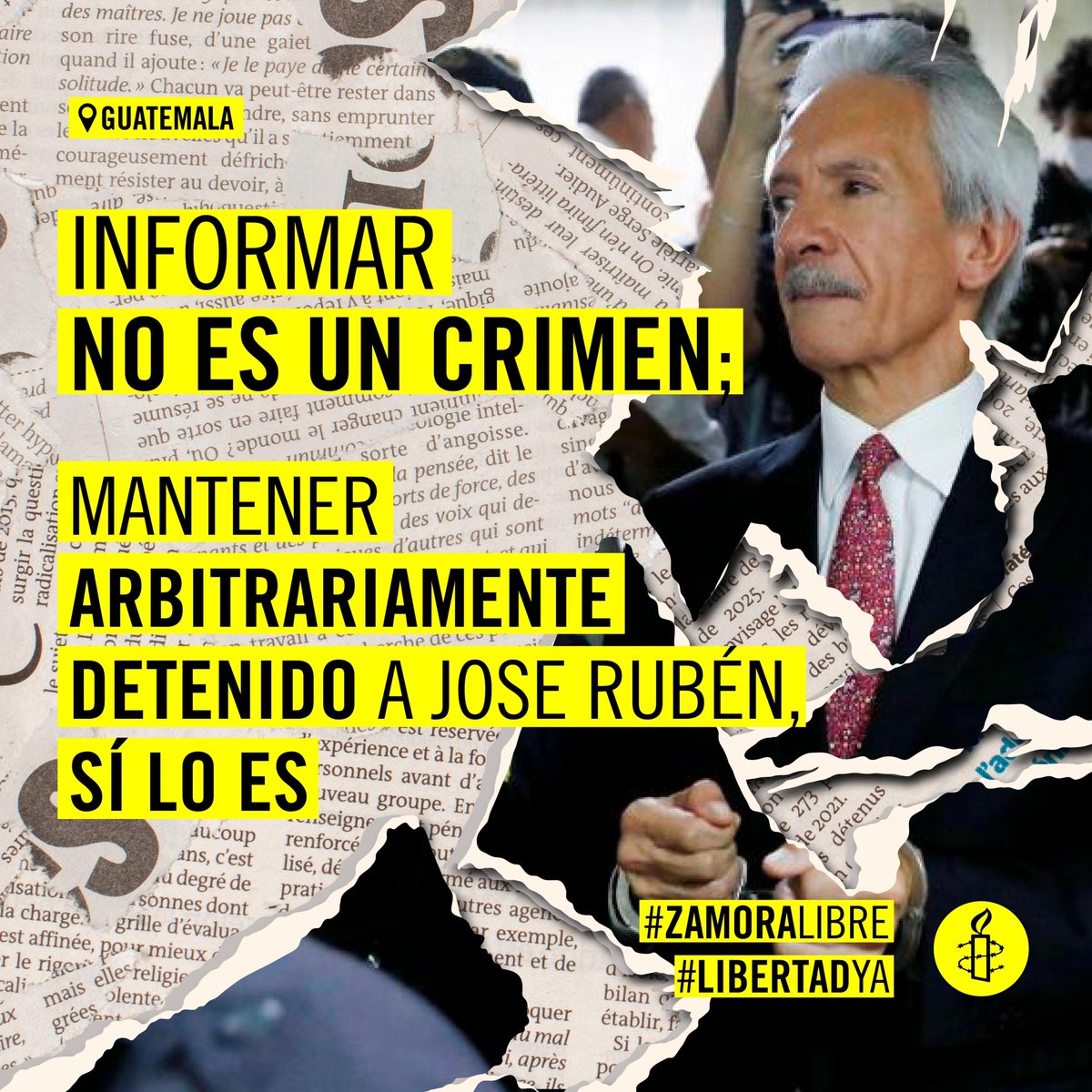 AmnistiaOnline's tweet photo. El 7 de octubre se cumplen 800 días de injusta prisión para José Rubén Zamora, solo por denunciar la corrupción. 

¡Firma aquí https://t.co/D0yWiB7qmu y únete al llamado por su liberación! 📢
✍🏼 #ZamoraLibre 

@MPGuatemala @BArevalodeLeon https://t.co/070hfZQ5Kv