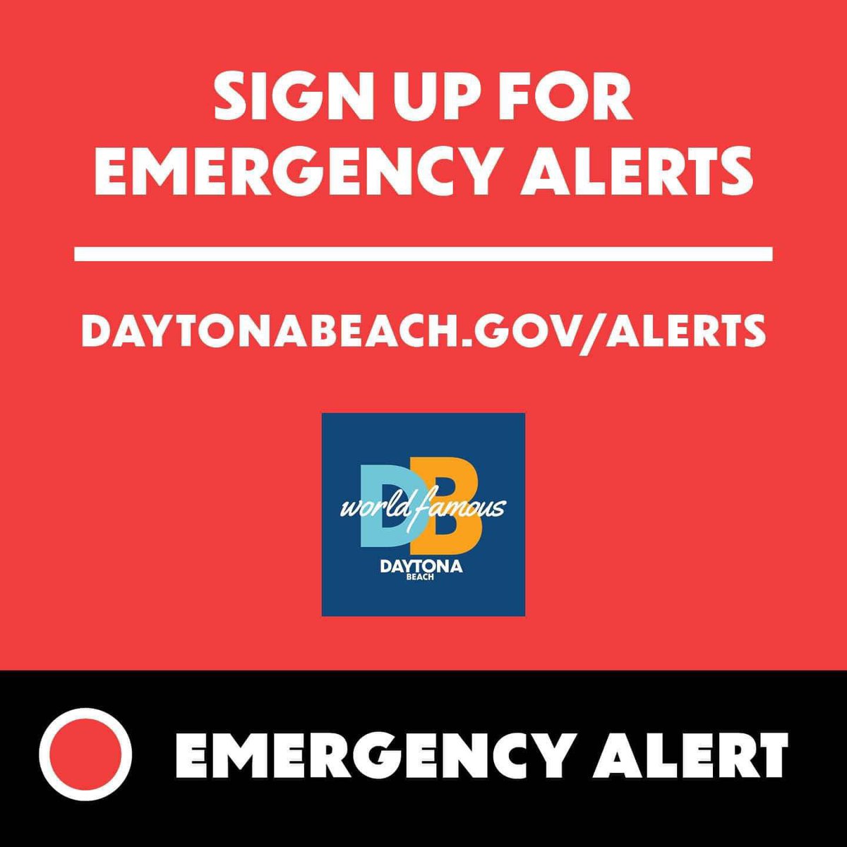 Residents are encouraged to take preparedness steps &amp; sign up for emergency alerts from the city. Sign up at DaytonaBeach.gov/Alerts Family, friends, neighbors, churches and local businesses are encouraged to stay in-the-know with important emergency information from the city.