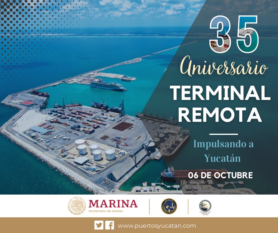 PuertosYucatan's tweet photo. Hoy, @PuertosYucatan celebra el #35AniversarioDeLaTerminalRemota, la plataforma logística más importante del sureste mexicano, conectando nuestro estado con el mundo. Avancemos hacia un futuro lleno de oportunidades y crecimiento
#ASIPONAProgreso
#MotorEconómicoDelSuresteMexicano https://t.co/jDeI3z6JKW