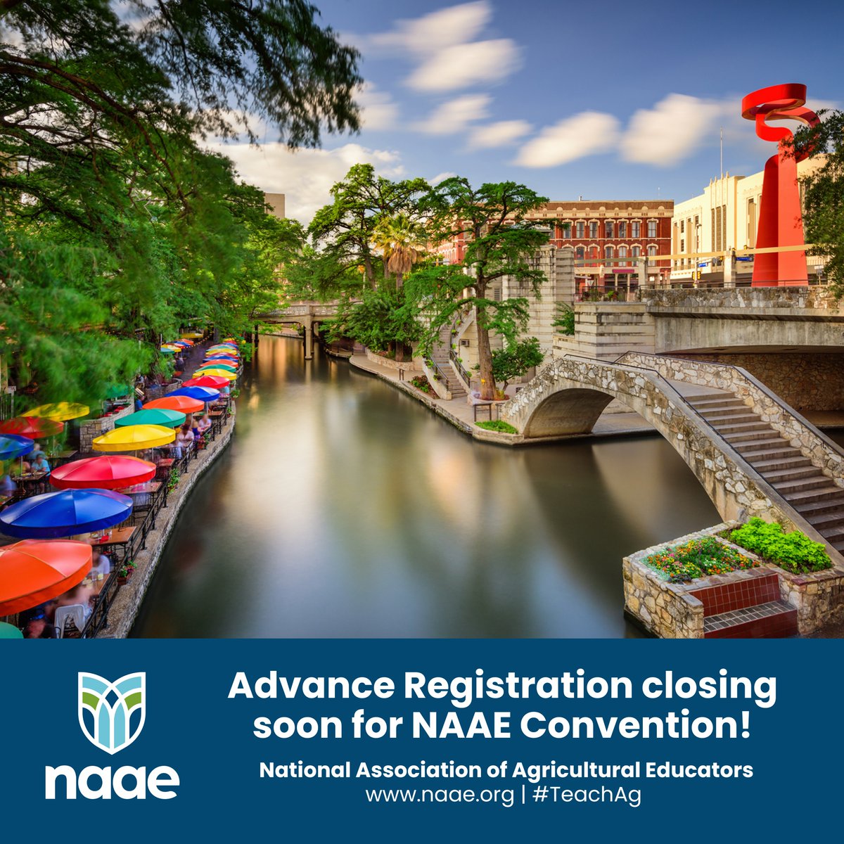 NAAE's tweet photo. See you in San Antonio!  Advance registration for the 2024 NAAE Convention closes in just one week! Join us for a week of networking, professional development, and more! #TeachAg ➡️ https://t.co/feHTBcVLKS https://t.co/f6GVVVilOP