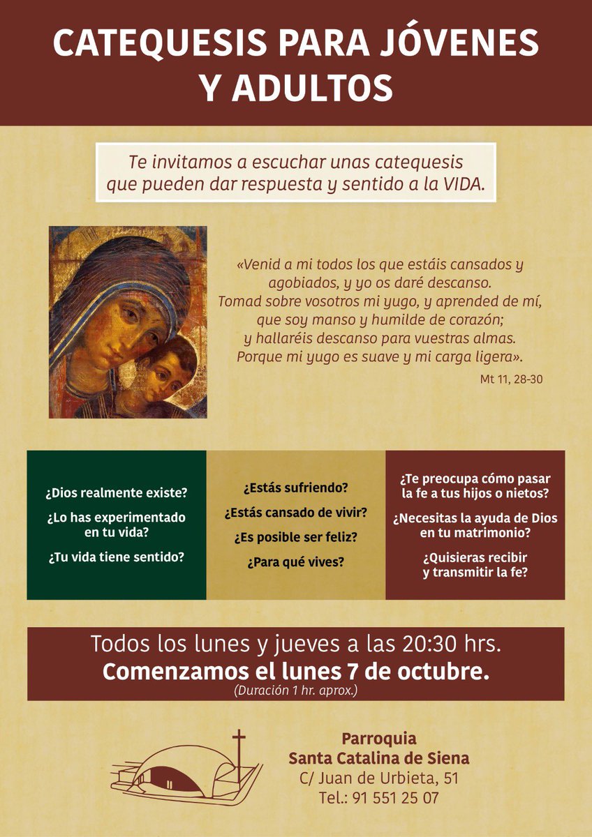 deSiena's tweet photo. Te invitamos a escuchar unas catequesis para jóvenes y adultos que pueden dar respuesta y sentido a la VIDA.

Todos los lunes y jueves a las 20:30 hrs.
Comenzamos el lunes 7 de octubre. https://t.co/GBxKjtdSxz