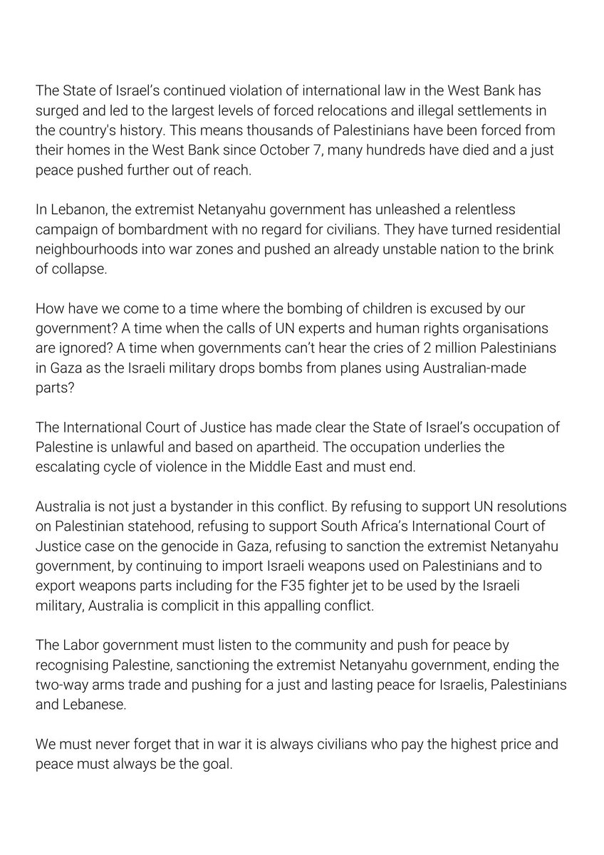 AdamBandt's tweet photo. Greens statement on October 7 https://t.co/dNZMcsXtIp