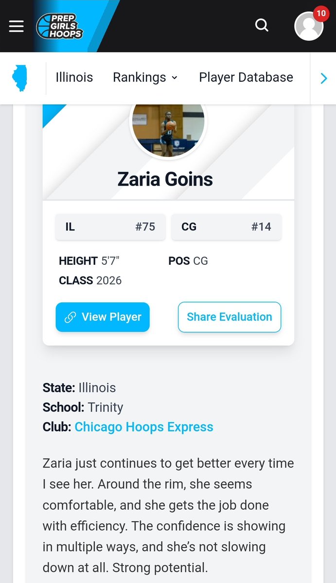 ChiHoopsExpress's tweet photo. Congratulations to Trinity 26' Zaria Goins on her selection to the PGH Illinois The Expo: All Showcase Team 🏀 https://t.co/gcKZJ0yh9P