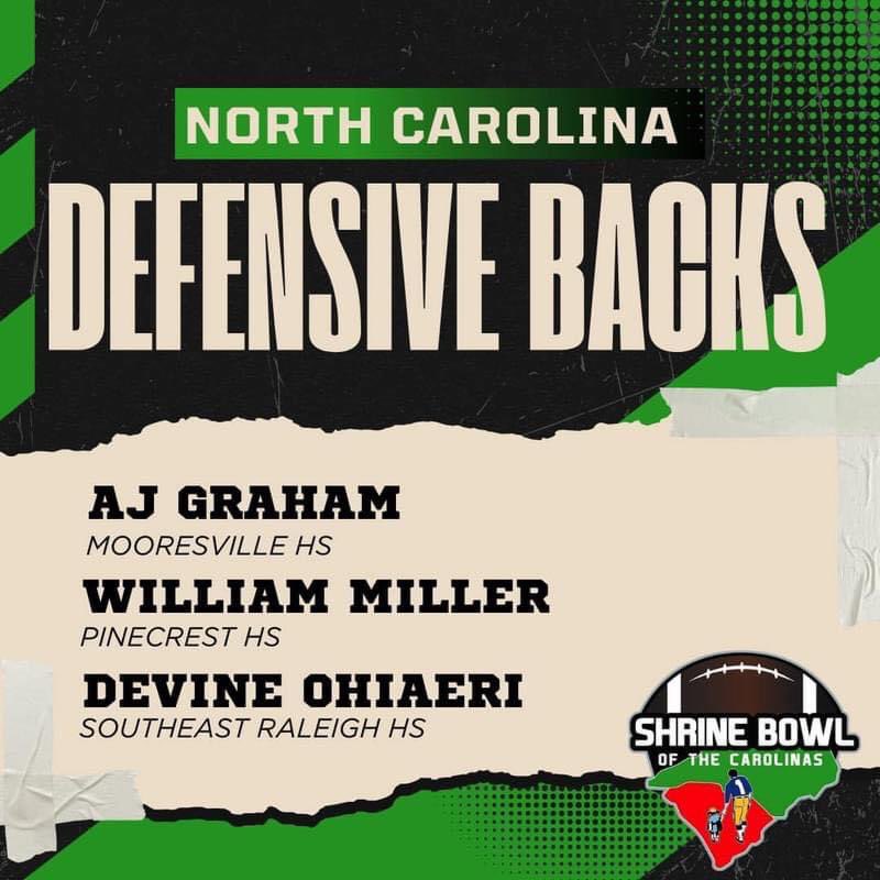 _
Congratulations to Divine Ohiaeri for being selected to the 2024 Shrine Bowl of the Carolinas team. 

We are proud of you !