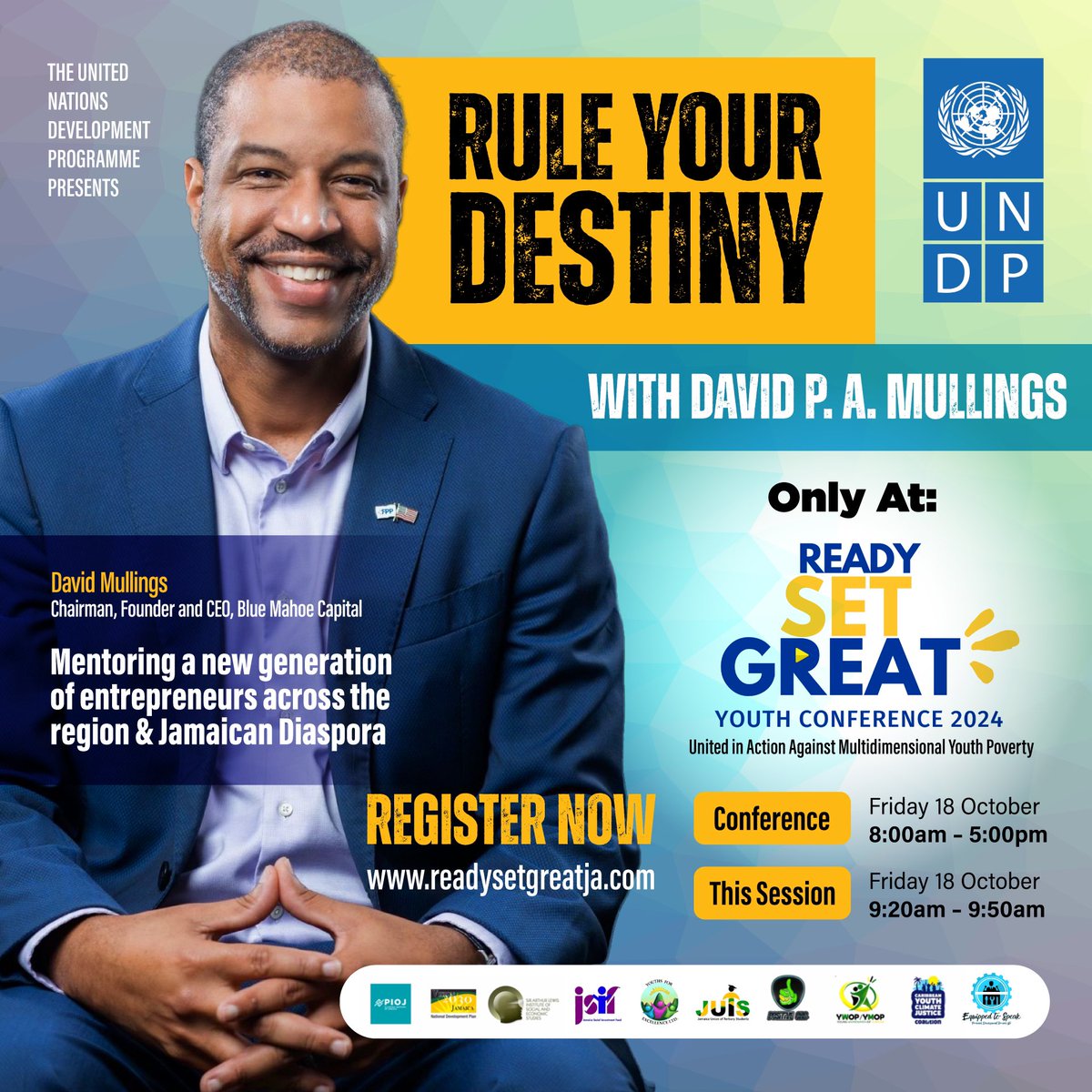 UNDPJamaica's tweet photo. #UNDP is proud to announce that renowned Impact Investor and Caribbean Entrepreneur Extraordinaire, @davidmullings of @BlueMahoeCap is the 2024 Motivational Speaker at #ReadySetGreat youth conference.
🔥 Not to be missed.
🎙️Q&A follows
✍️ Register https://t.co/RpILhv37pV https://t.co/ObxOCpPgE9