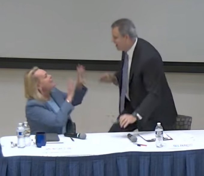 Geoffrey Grammer (@geoffreygrammer) on Twitter photo This happened at an MD06 candidate forum for Congress. The man standing is Neil Parrot, the woman sitting is April McClain Delaney. I'll let the pic speak for itself. Please repost. Let's make sure <a href="/April4Congress/">April McClain Delaney</a> is elected and not this guy. Democracy is on the line. This happened at an MD06 candidate forum for Congress. The man standing is Neil Parrot, the woman sitting is April McClain Delaney. I'll let the pic speak for itself. Please repost. Let's make sure <a href="/April4Congress/">April McClain Delaney</a> is elected and not this guy. Democracy is on the line.