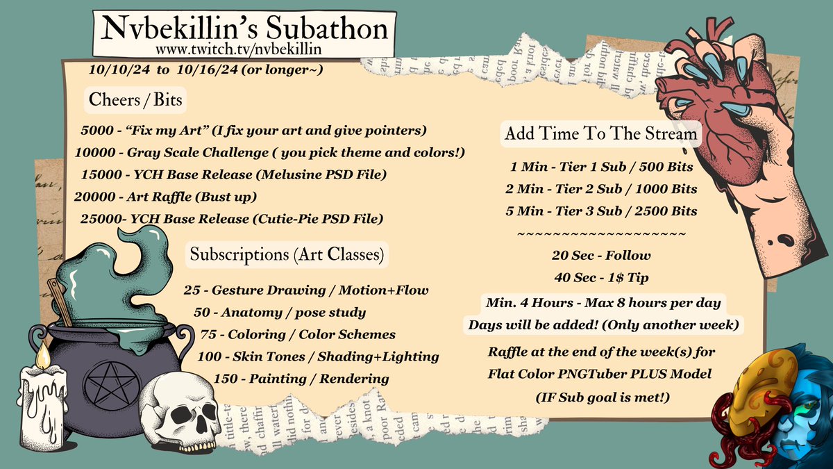 Nvbekillin's tweet photo. SUBATHON TIME!! 
you can't have a Subathon without rewards!! 
Most of the time when I have goals, I make you guys art but this time I give you the stuff to create beautiful art pieces! Either with the bases or the lessons I give~ and the Grand Prize will be a big piece done by me https://t.co/RNLIfpKEku