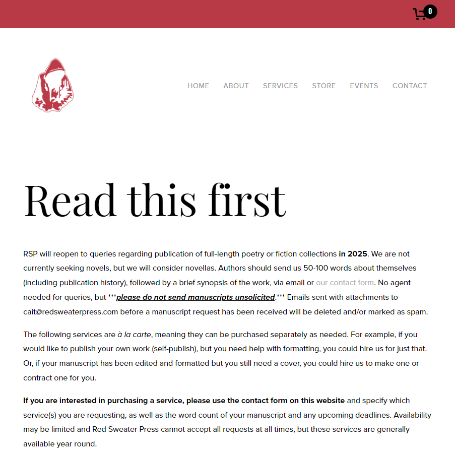 RedSweaterPress's tweet photo. October newsletter is out! Also, have you checked out our Services page and FAQ? If you want to publish with us next year, please do!

Go to https://t.co/OQxSo7pMUB or https://t.co/n41uuvbwsN (under the ABOUT tab) for more information. https://t.co/sOkXnjDA8w
