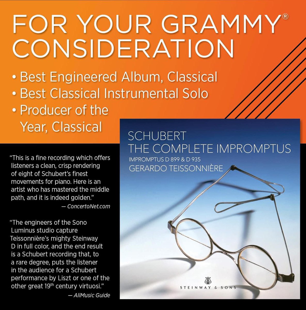 #GRAMMY #GRAMMYs #RecordingAcademy #Vote4GRAMMYs #foryourconsideration #FYC #PIANO #recording #bestclassicalinstrumentalsolo #engineer #producer #produceroftheyear #classical #classicalmusic #schubert #steinway #steinwayandsons