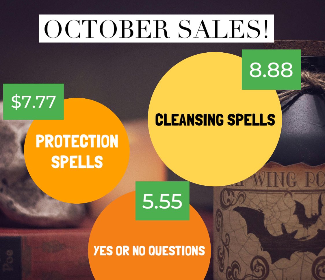 Yes or no questions &amp; a few spells on sale until October 19th! Dm to book! 

#cleansingspells #protectionspells #affordablereadings
