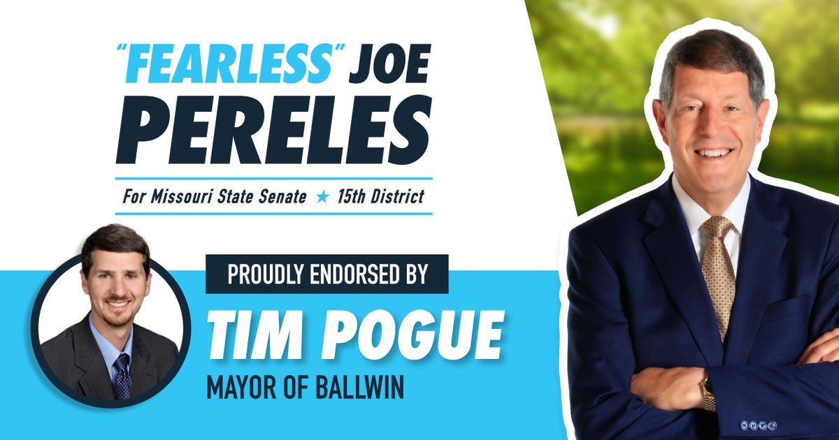 We need elected officials who put public service first and work to serve their constituents - not partisan agendas or special interests. That’s what I’ll do in the State Senate.

 I am proud to be endorsed of Mayor Tim Pogue of Ballwin. Thank you for your support, Mayor Pogue!