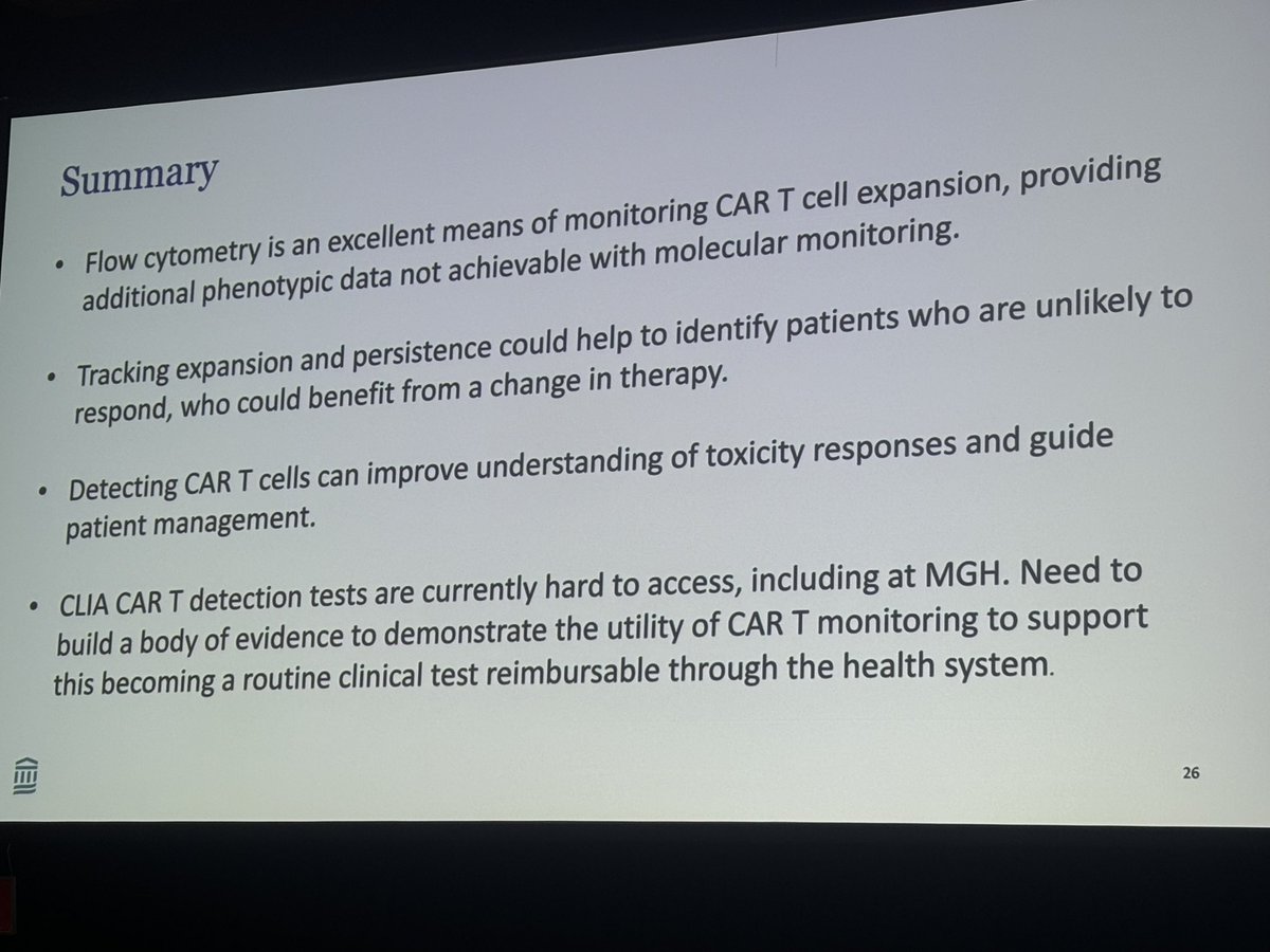 SaWangMD's tweet photo. Flow cytometry measurements of CART help to manage patients who are undergoing CART therapy. Summary slide from Dr. Kathleen Gallagher. Proud that we have CAR19, BCMA CART and allogenic CART tests at MA Anderson as CLIA assays https://t.co/mpuRhm39bk
