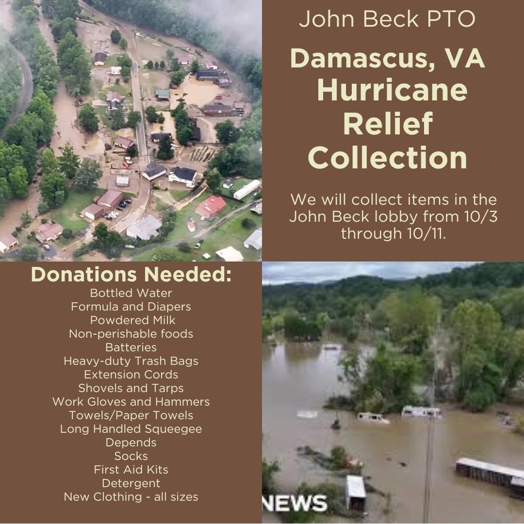 JohnBeckWSD's tweet photo. Collecting supplies all week at the school. Members of the greater community are invited to drop off items. Principal Lin will deliver items to Abingdon/Damascus on Saturday! #HurricanHelene #Damascus #Virginia #AppalachiaStrong #WarwickStrong https://t.co/Ed4kZIV2dh