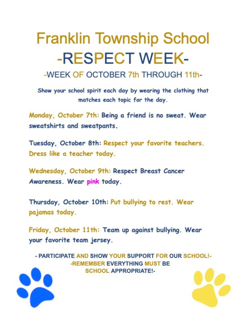 Dr. Lindsay Gooditis (@lindsaygooditis) on Twitter photo The Week of Respect starts tomorrow! Join <a href="/FTSHunterdon/">FTS Hunterdon</a> as we start the week with wearing sweatshirts and sweatpants because being a friend is no sweat. #weekofrespect The Week of Respect starts tomorrow! Join <a href="/FTSHunterdon/">FTS Hunterdon</a> as we start the week with wearing sweatshirts and sweatpants because being a friend is no sweat. #weekofrespect