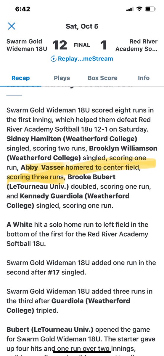 SwarmGold_G's tweet photo. 🚨🚨BOMB ALERT🚨🚨

This weekend, uncommitted @abbyvasser2025 played with the @swarm_wideman team in Little Elm. In the third game, she made a big impact with a three-run 💣.

#SwarmOn https://t.co/nPlGXvWJnh