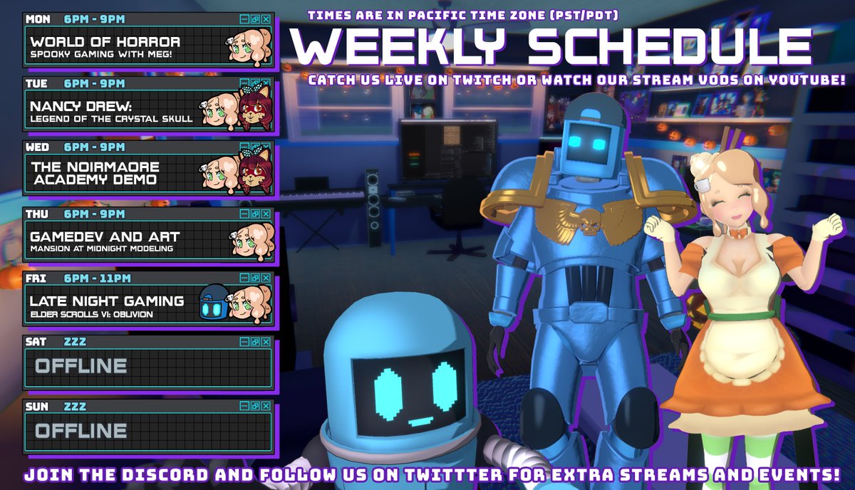 This week in the Game Grotto...
Join us for spooky streams all week! What do you think of our Halloween outfits? 

Weeknights 6pm PST - 8pm CST
#vtuber #gamegrotto #twitch
