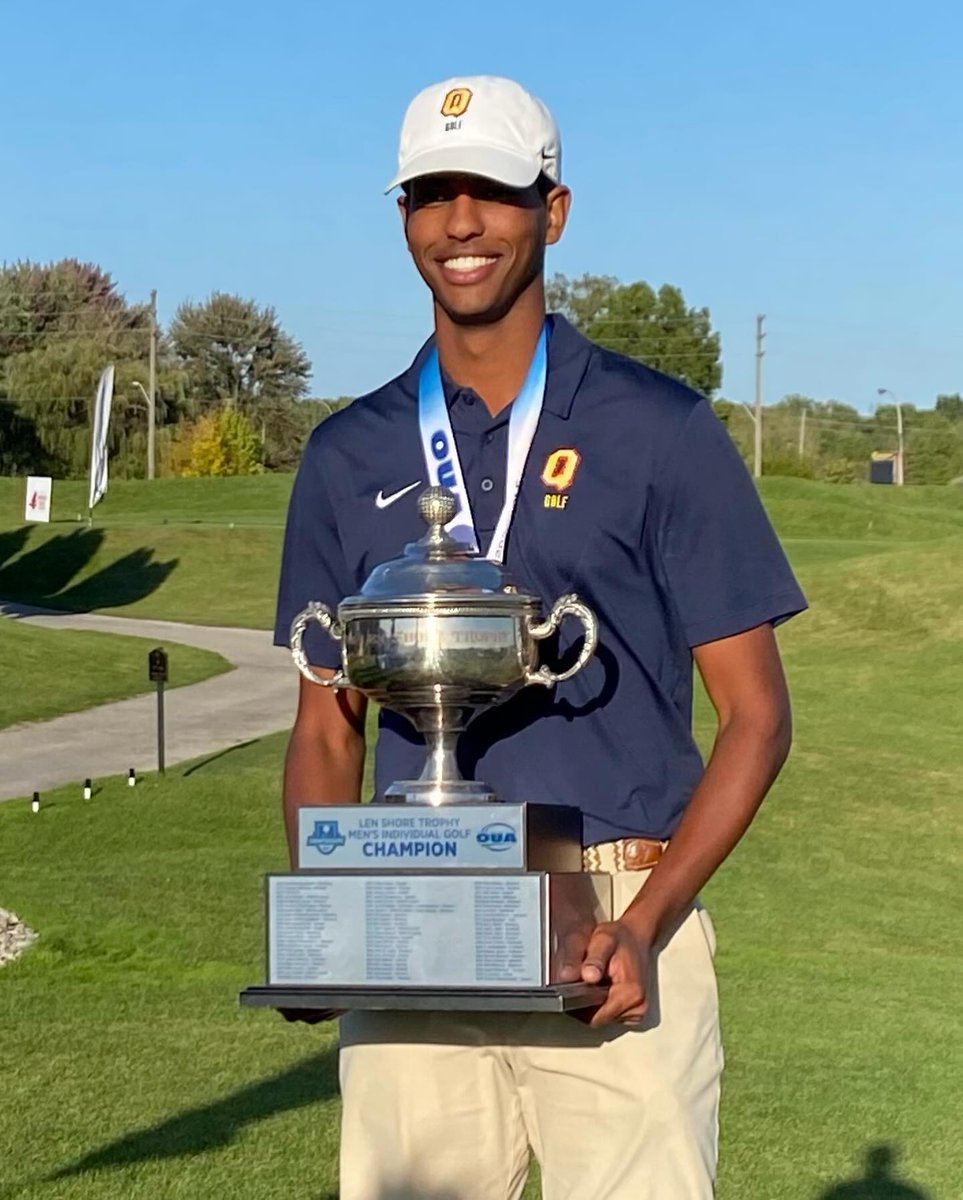 Catgandcc's tweet photo. Congratulations Daniel Abraha!  
The 2024 OUA Men’s Golf Individual Champion and winner of the Len Shore Trophy!

Both  @queensgaels Men’s and Women’s Teams finished third and punched their tickets to the National Championships in May!

Well done!!

📷 @queensugolf https://t.co/85kgdHLzjs