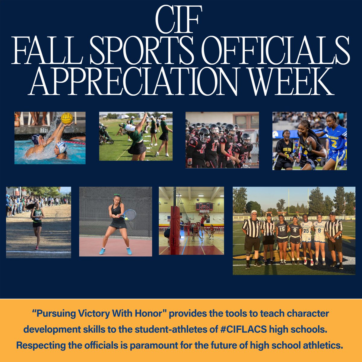 This week we recognize, honor, and thank the hard-working men and women who officiate our fall sports. Simply put, without them there are no sports....no thrill of victory....no indelible moments to cherish as a school community. THANK YOU to our OFFICIALS for your dedication!