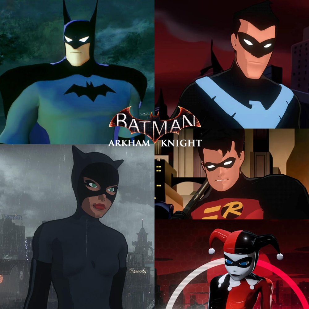 Ok. So...Batmobile mods are just NOT gonna happen. Crashes every time. So I  need to know. Which would you prefer to watch me play? 🦇 Arkham Knight  with JLU mods (Batman, Robin,, image size:1000x1000