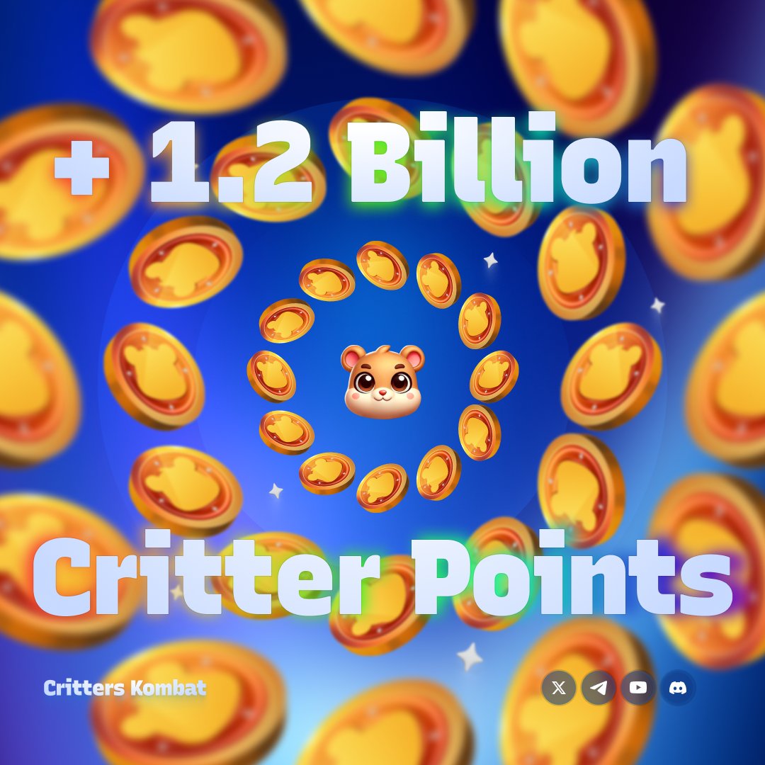 We’re beyond excited to announce that our amazing community has farmed over 1.2 BILLION CP (Critter Points)! 💥

🙌 This milestone wouldn't be possible without your dedication YOU are the driving force behind Critters Kombat! 💪🐾

But remember, your CP is your qualification for
