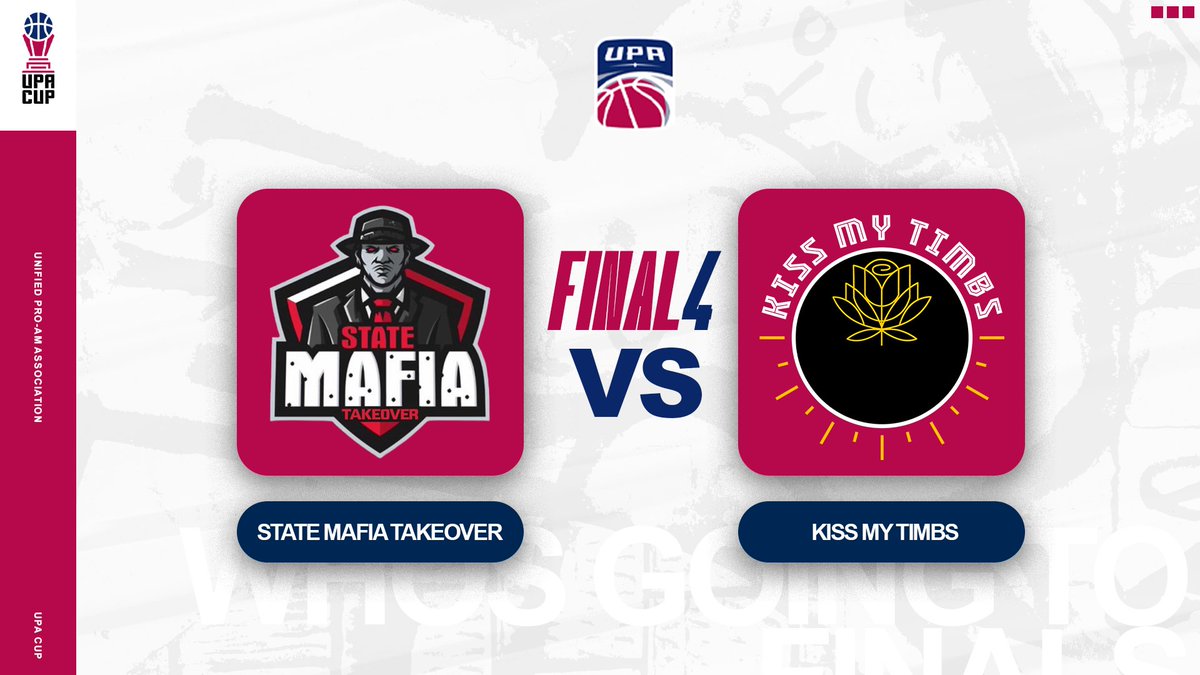 🔥 UPA Cup Final 4🔥

<a href="/KissMyTimbs/">Kiss My Timbs 💋</a> 🆚 @StateMafia23 Takeover

⏰: 8:30 ET

<a href="/CB13/">Charlie</a>
<a href="/NidalNasser_/">Nidal</a>
<a href="/dawsix_/">6</a>
<a href="/JeremySeese_/">Seese</a>
<a href="/vkrxzy/">$JOE</a>

🆚

<a href="/JoshuaHunter__/">..🪄</a>
<a href="/ScoreTooMuch/">X Man</a>
<a href="/xStopBump/">𝓙𝓾𝓼𝓽𝓲𝓷🥷</a>
<a href="/937Bait/">Ty 💙</a>
<a href="/MyNameOreo/">Dev 🎸</a>

Tune in here:
📺 twitch.tv/CB13_ (KMT)

📺 twitch.tv/unguardablek (SMT)