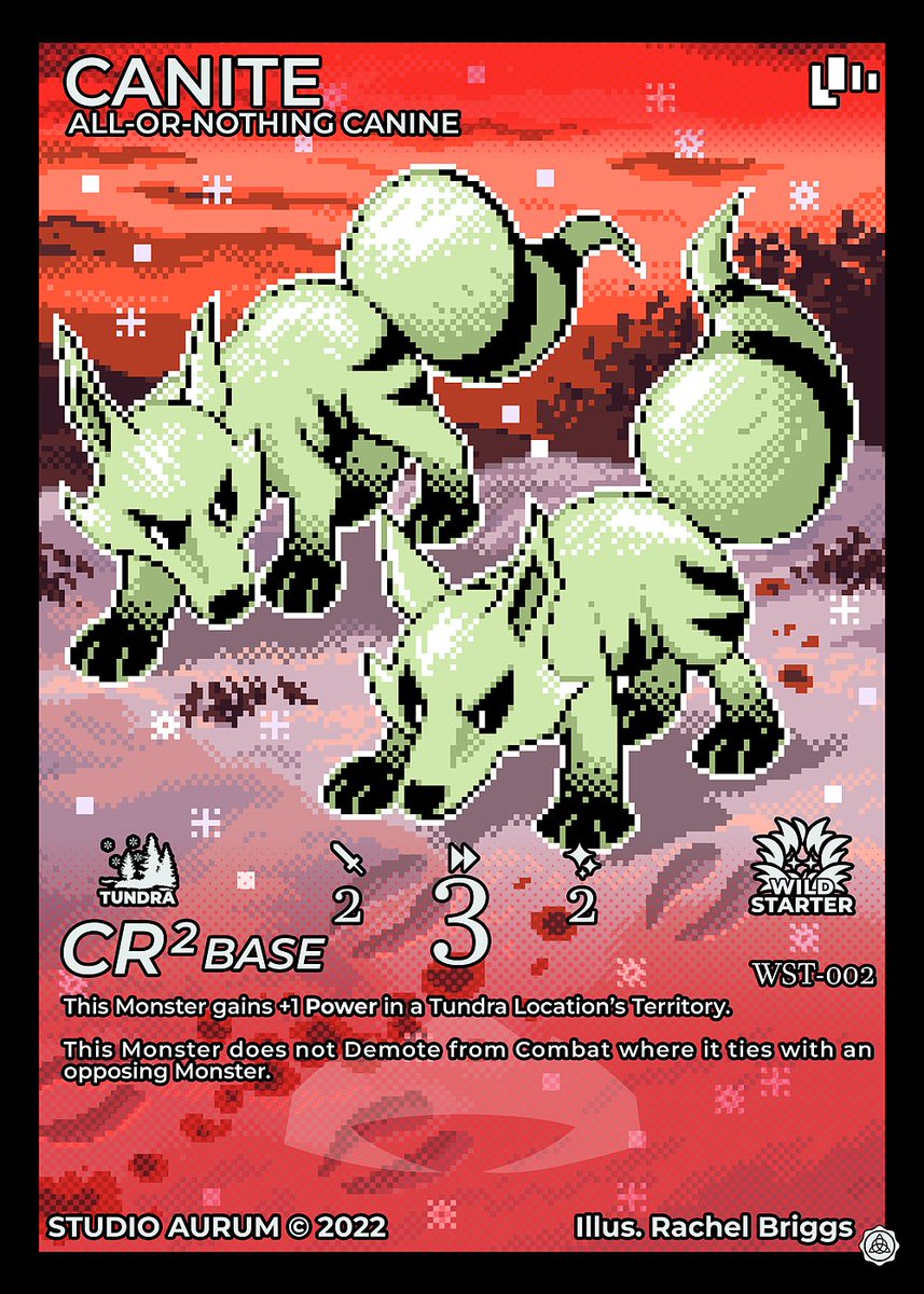 The cutest bleak winter scene. Canite and the other starters will be available soon via the Wild Starters expansion! 
All of them will be full arts with pixel art by <a href="/RacieBeep/">🕸 Rachel 🕷 Briggs 🕸</a> !