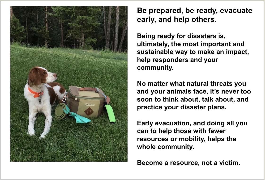 halterproject's tweet photo. Be prepared, be ready, evacuate early and help others.
Being ready for disasters is ultimately, the most important and sustainable way to make an impact, help responders and your community.
#HALTERproject has many free resources to help you be prepared: https://t.co/1dr1bECtdo https://t.co/Nwobgqrpox