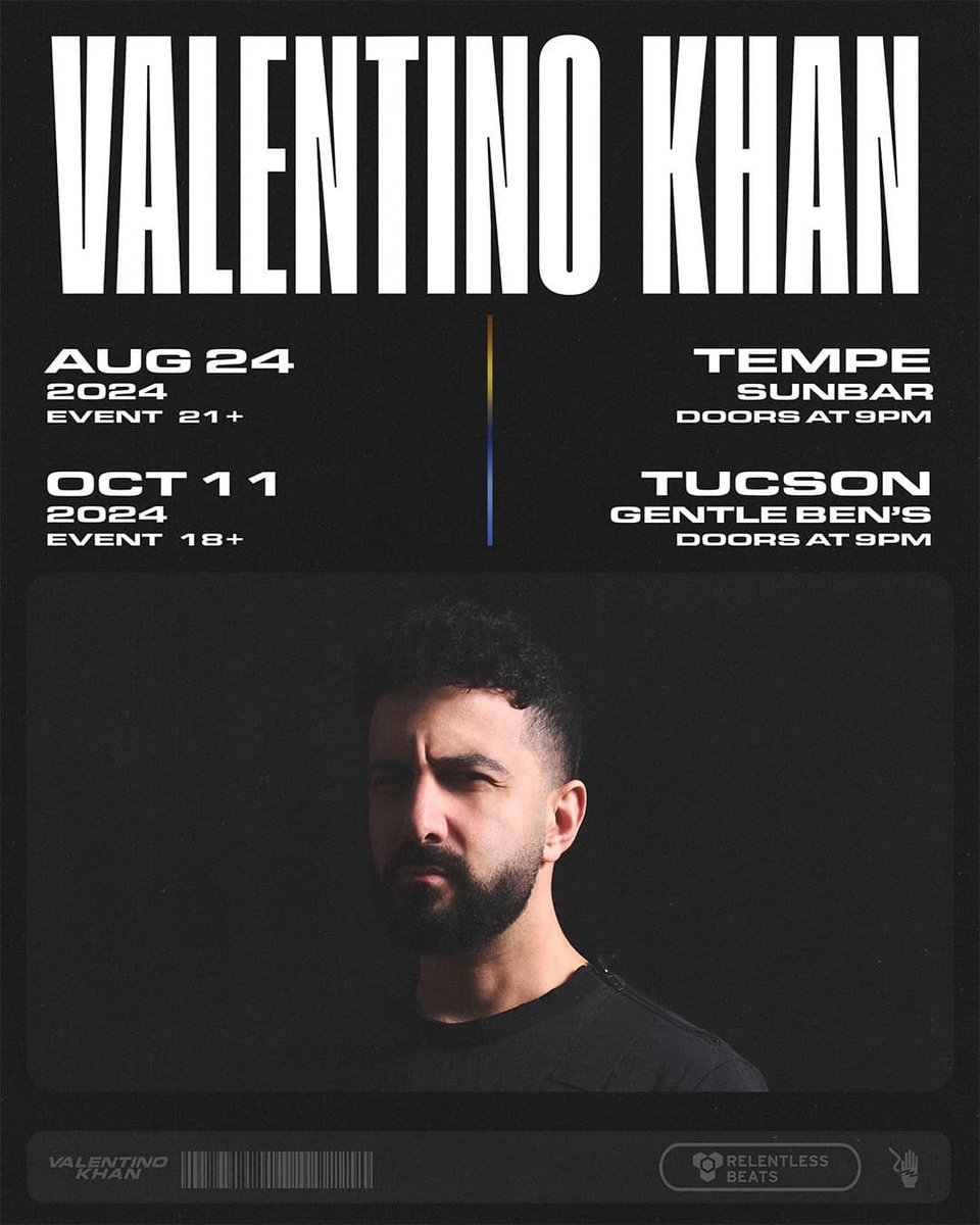 Valentino Khan is at Gentle Bens in Tucson this Friday! 😱

Get your ticket with code TUCFAM for discount:
relentlessbeats.com

Don't wait, codes deactivate Thursday! ❤️‍🔥