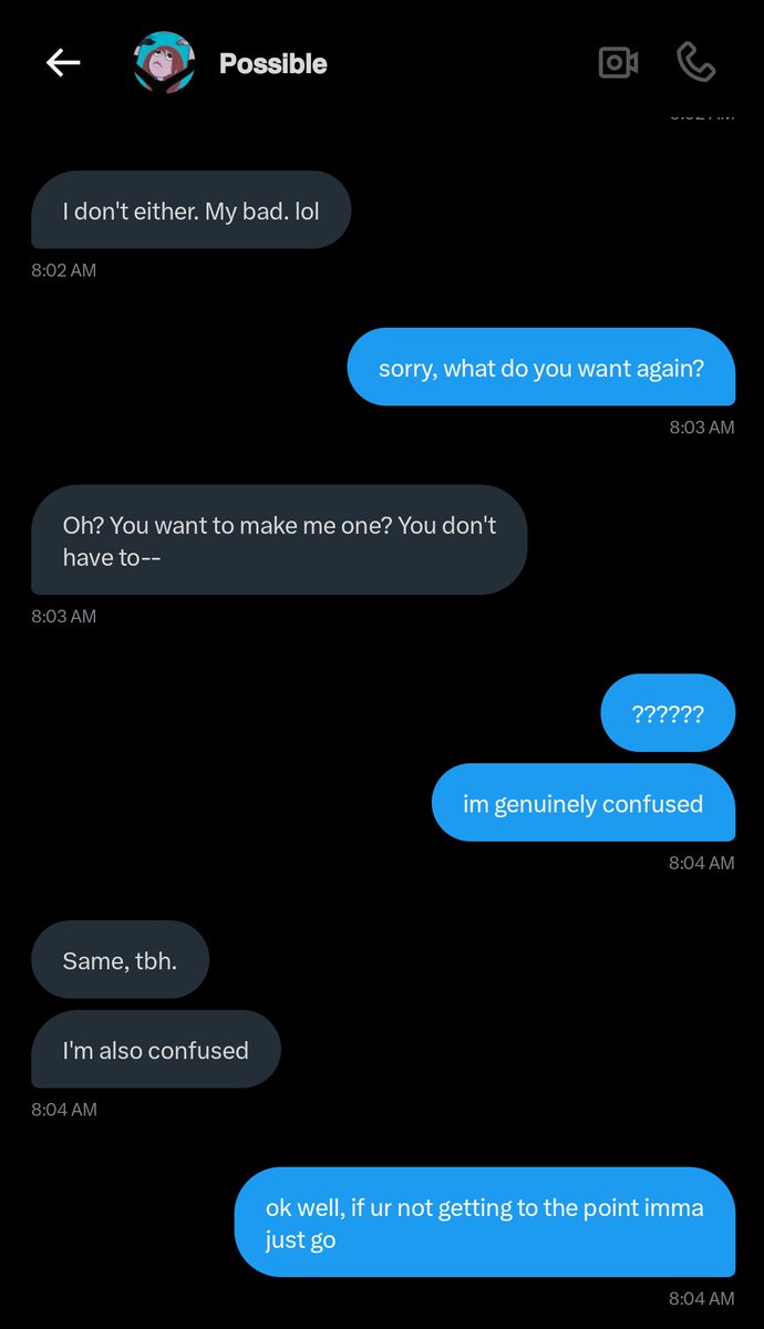 𝖔𝖔𝖈.⠀ i woke up to this 🤦‍♀️ guys if u have nothing to say pls don't bother me like this person right here

i'm not the best in the morning, i easily get ticked off (shego core lol) and they were very confusing idk what they want, so i ended up blocking them 😭