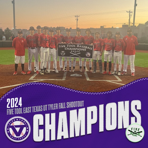 FiveToolETX's tweet photo. 🏆 CHAMPIONS 🏆

Congrats to @TylerSpartans 2027 Black  on winning the 17U/18U Division of the @FiveTool East Texas UT Tyler Fall Shootout.

#WatchEm https://t.co/5vQYabW9nk
